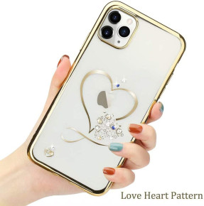 Луксозен силиконов гръб ТПУ FASHION с 3D камъни и сърце за Apple iPhone 12 mini 5.4 златист 